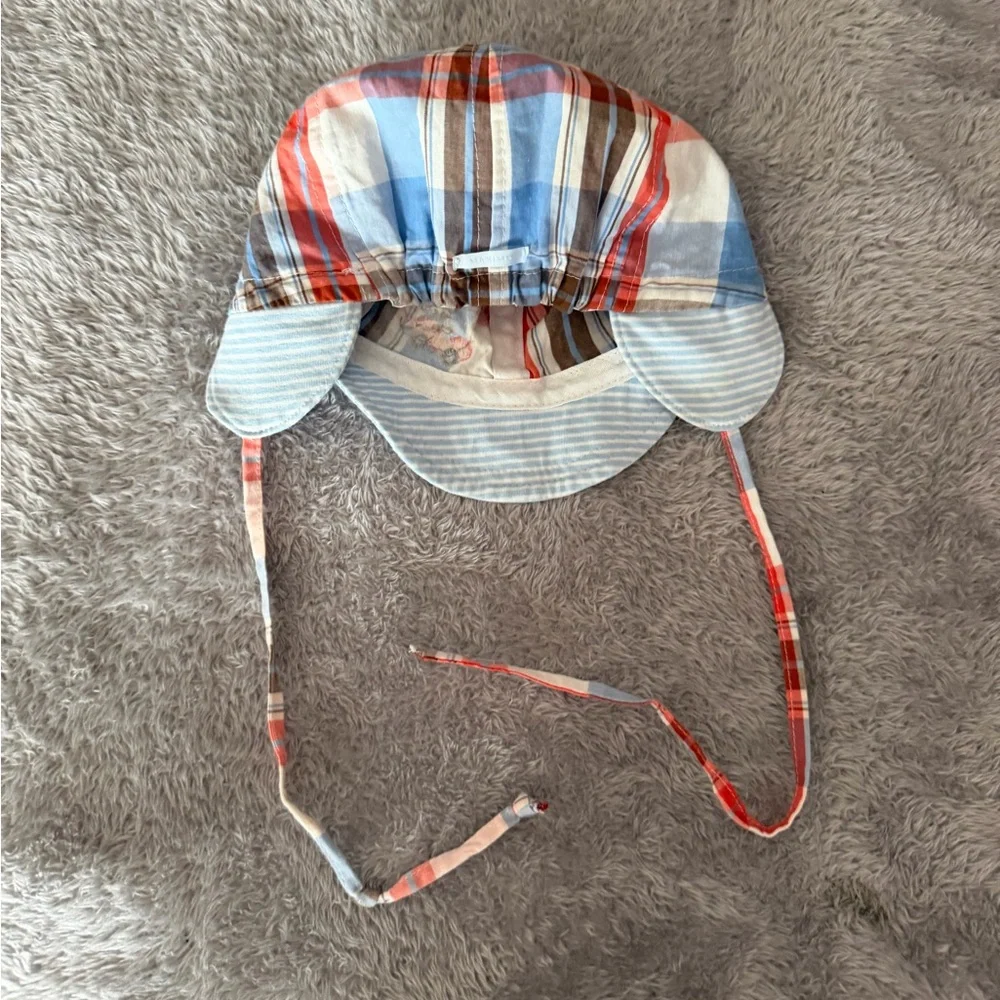 Kids Plaid Sun Hat with Chin Strap - Blue Multi new